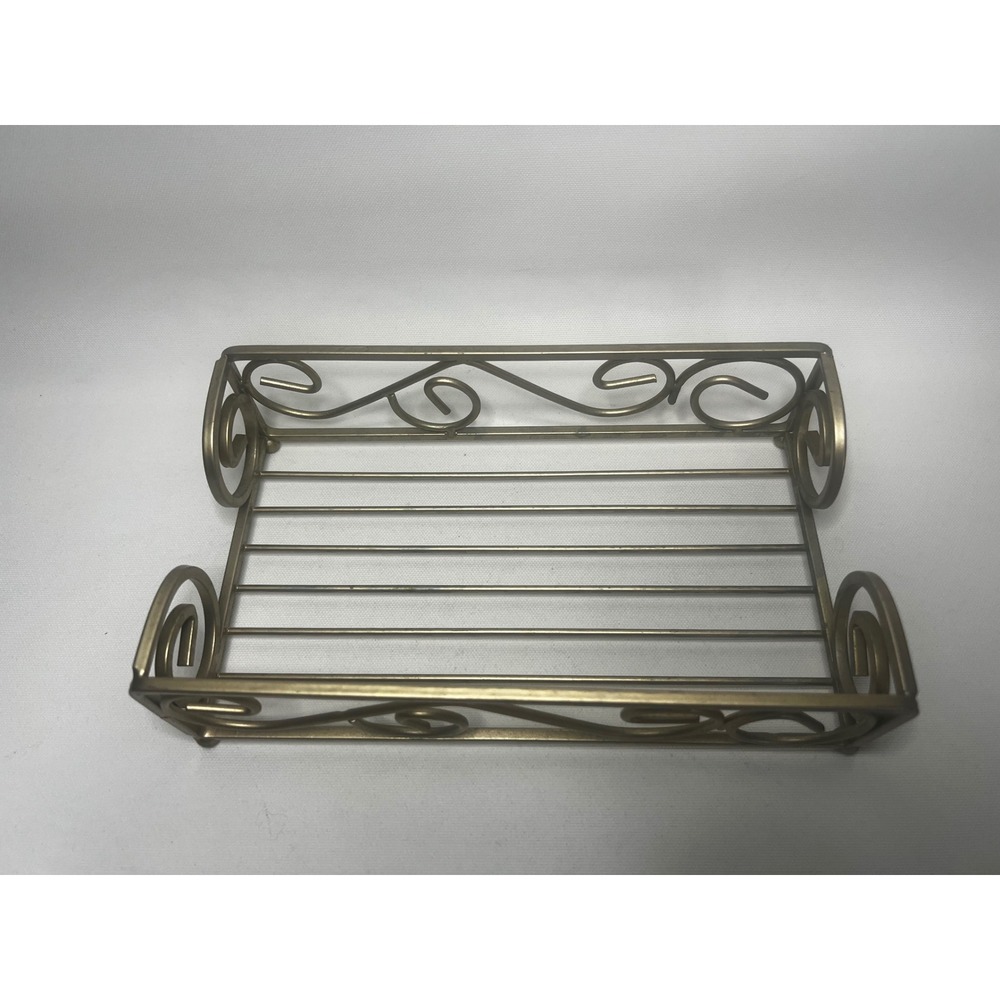 Gold Scrollwork Napkin Holder Metal Guest Towel Tray Vanity Organizer Decor